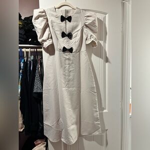 Cream Dress with Black Bows